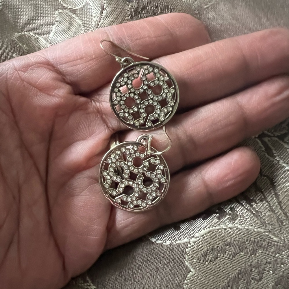 Coach Silver Filigree Earrings with Rhinestones